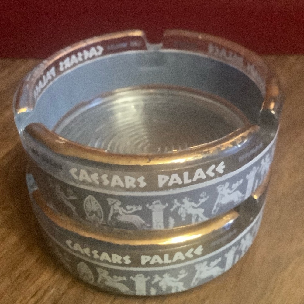 2 Vintage Las Vegas Caesars Palace glass ashtrays 1970
